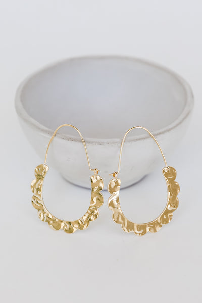 Gold Scalloped Drop Earrings close up