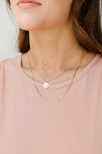 Gold Smiley Face Layered Necklace