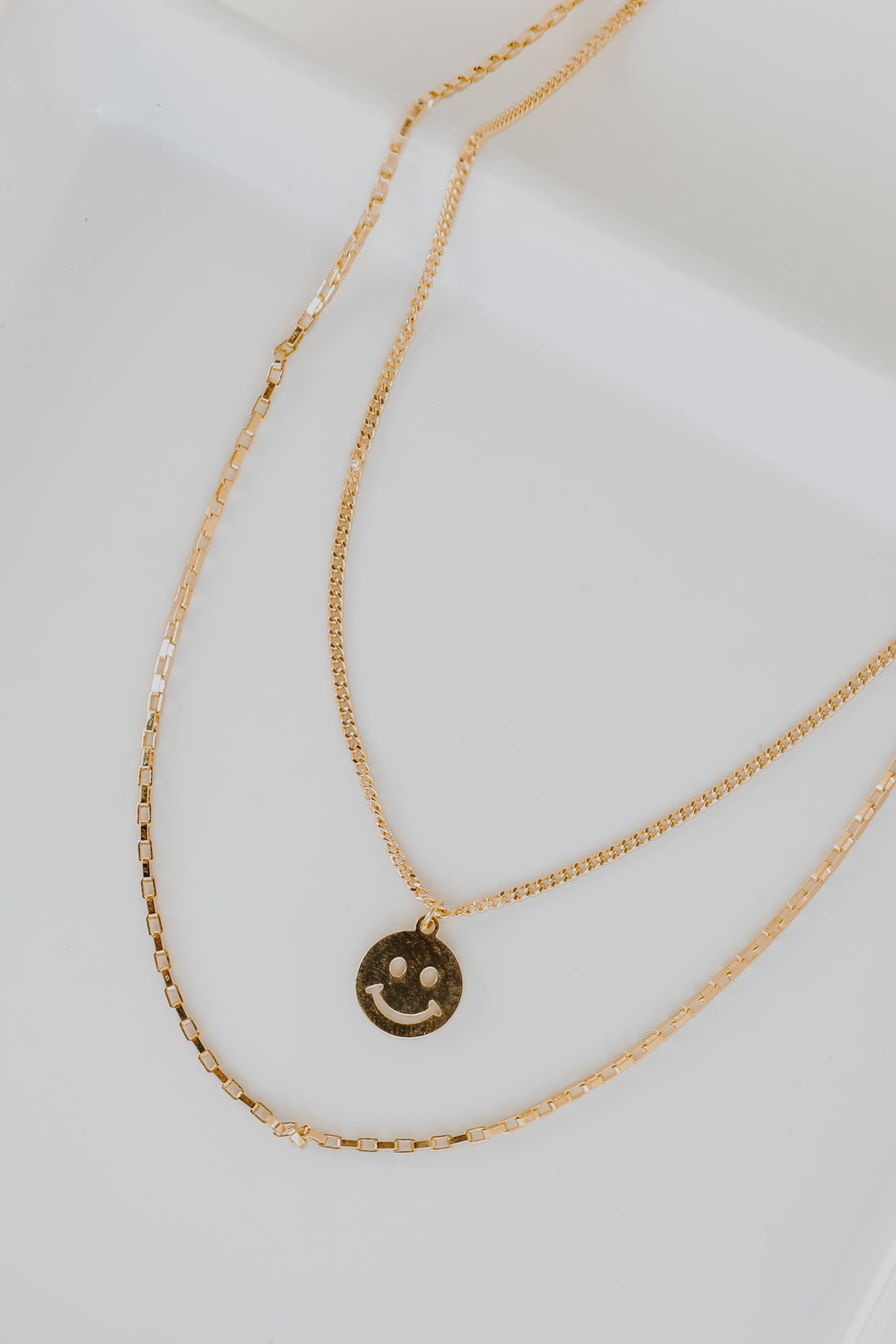 Gold Smiley Face Layered Necklace from dress up