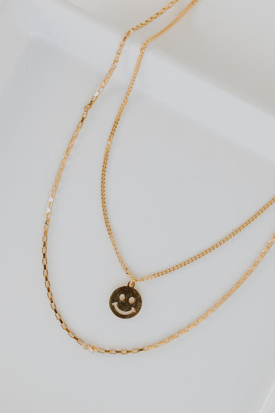 Gold Smiley Face Layered Necklace from dress up