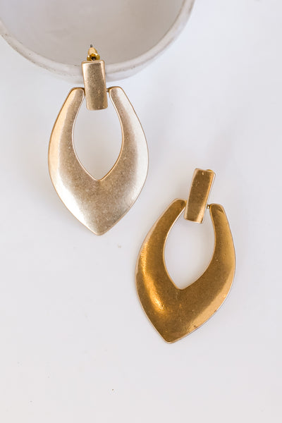 Gold Statement Drop Earrings close up