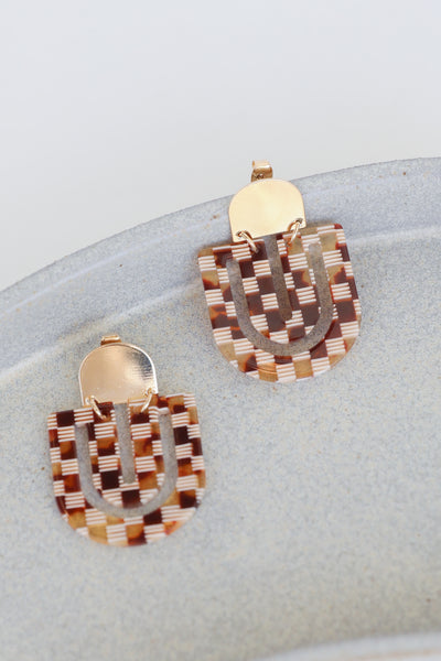 brown Acrylic Drop Earrings close up