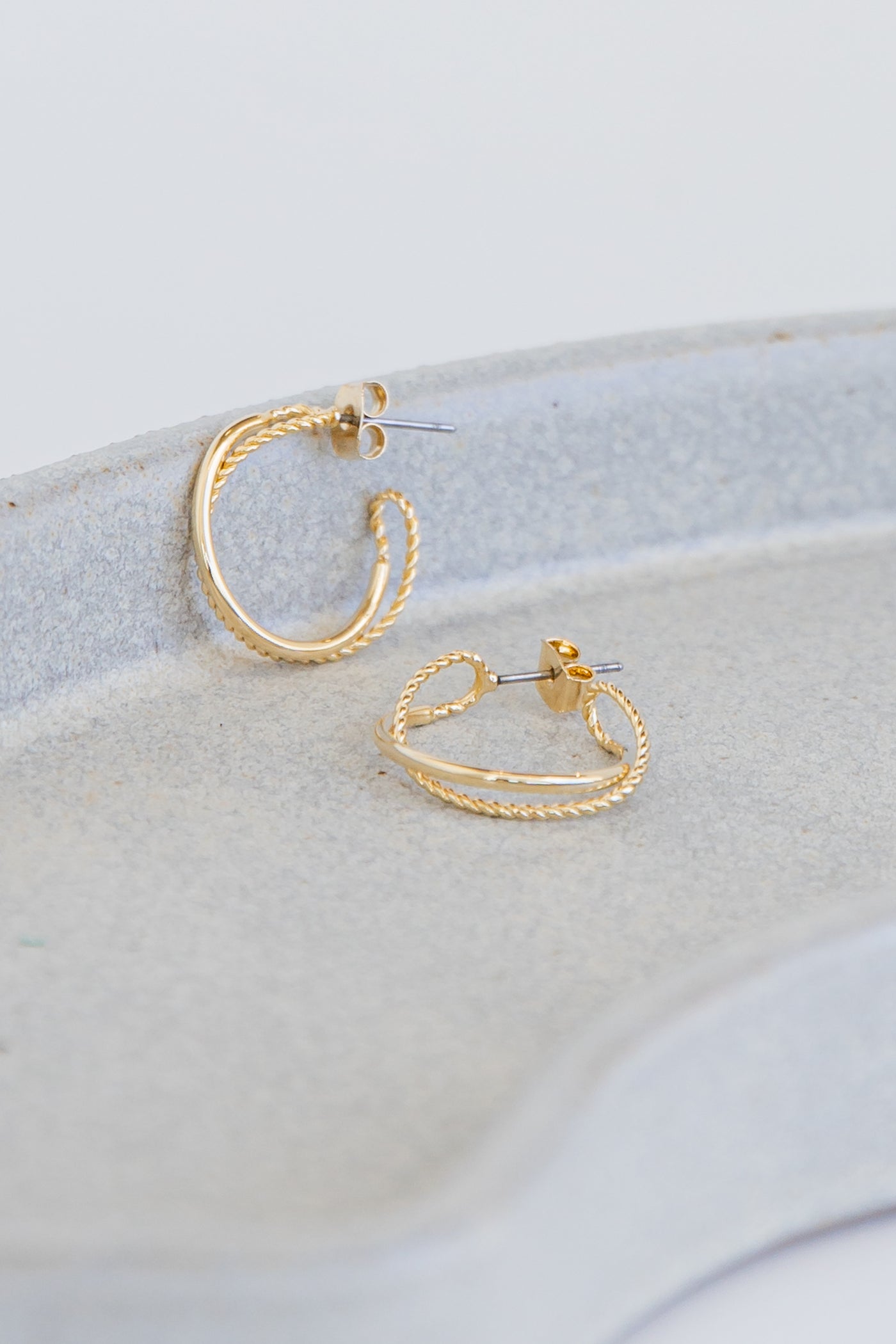 Gold Double Hoop Earrings close up