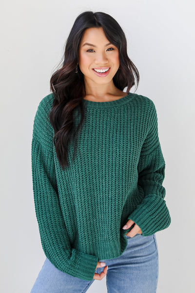 green Chenille Sweater on model