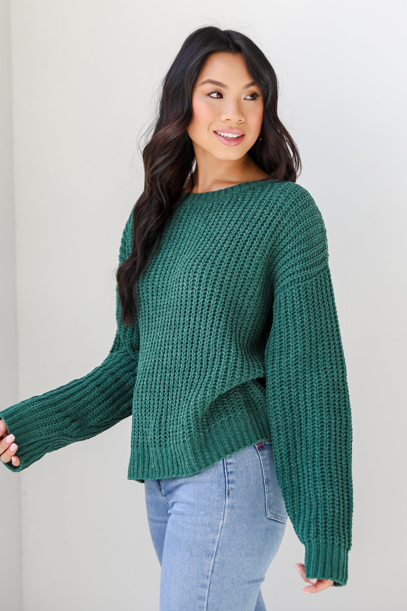 green Chenille Sweater side view