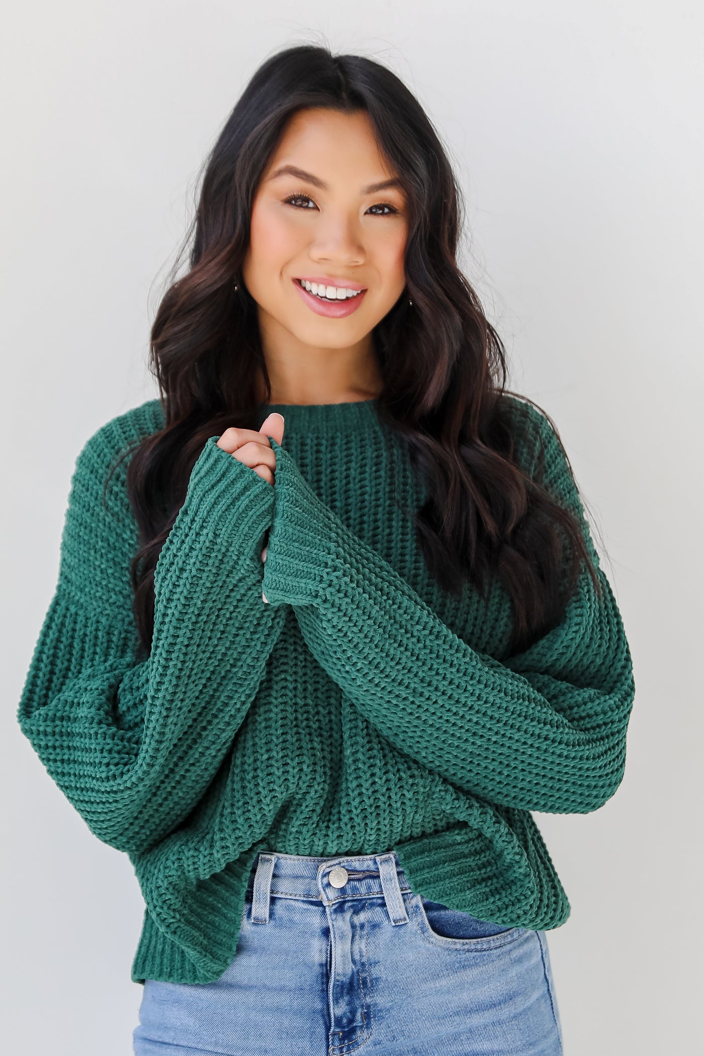 green Chenille Sweater front view