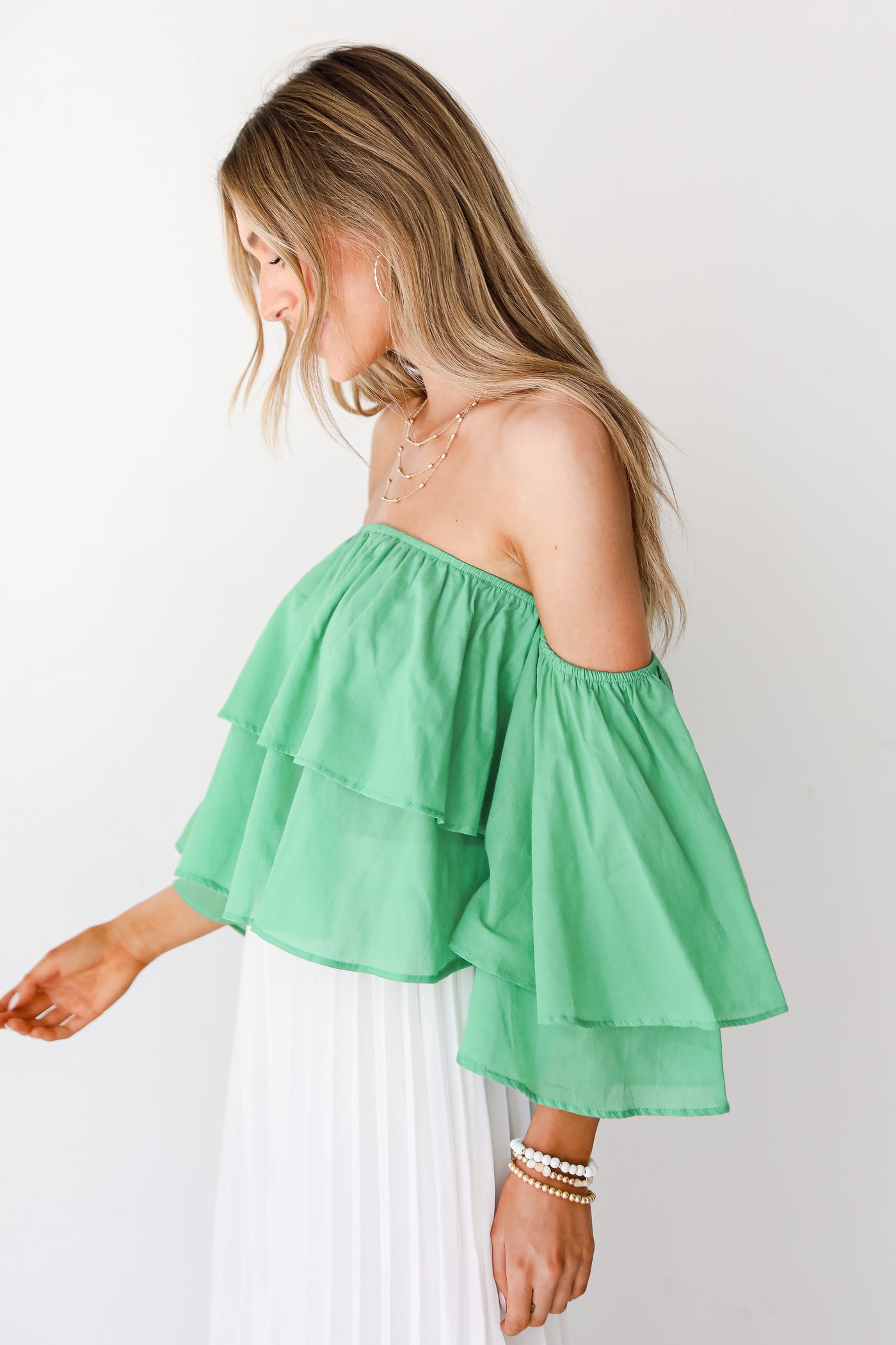 green Off-The-Shoulder Blouse side view