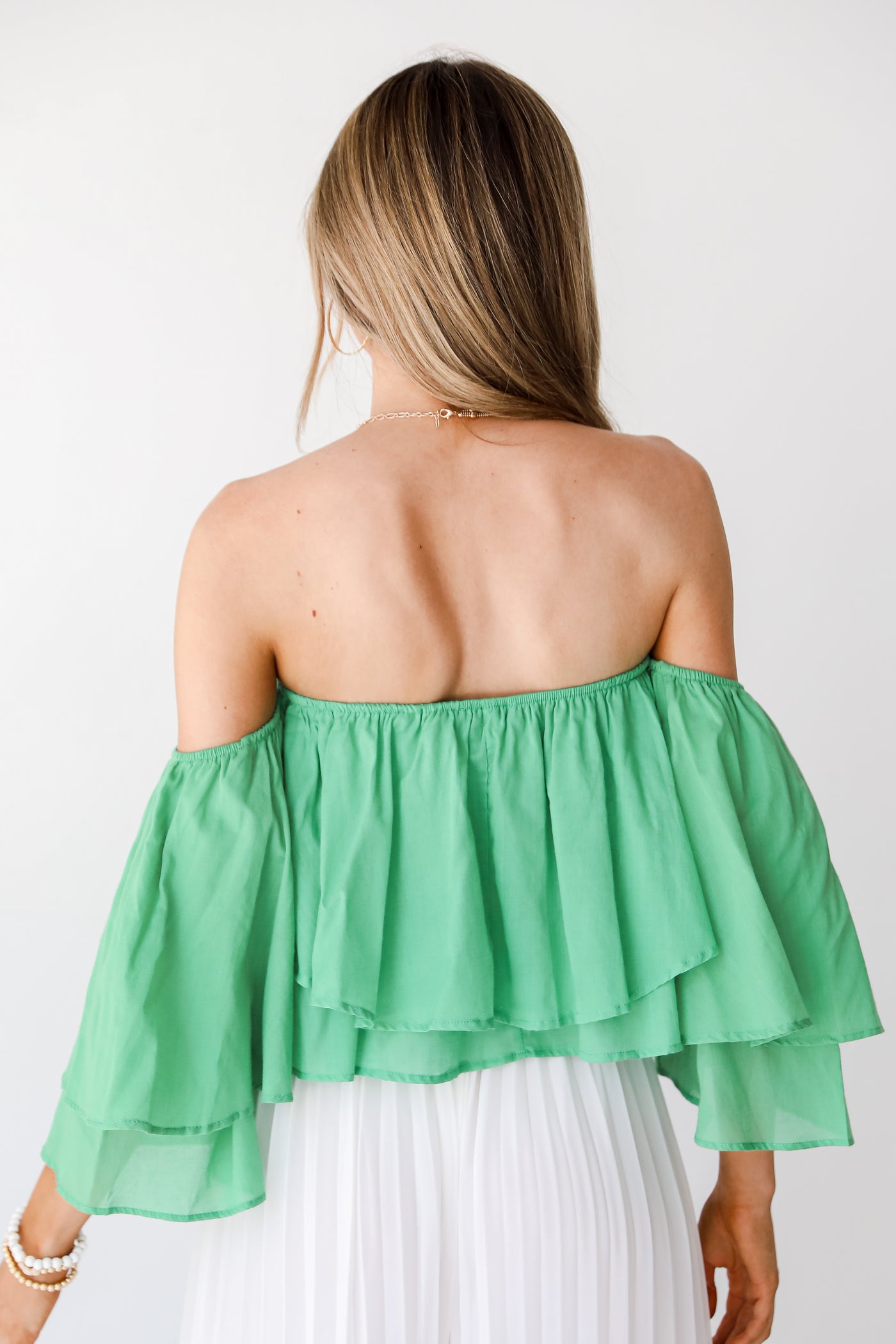 green Off-The-Shoulder Blouse back view