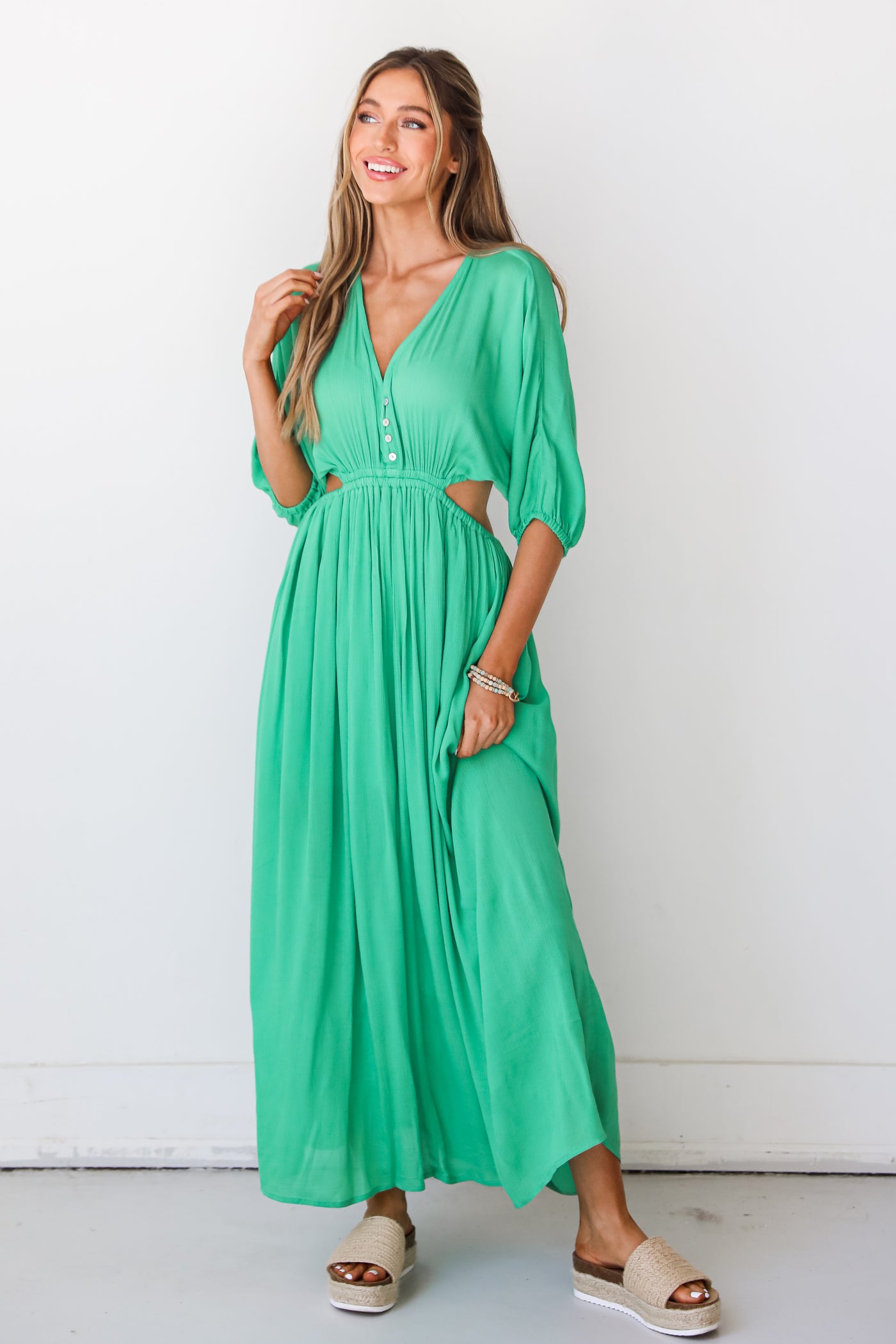green Cutout Maxi Dress on model