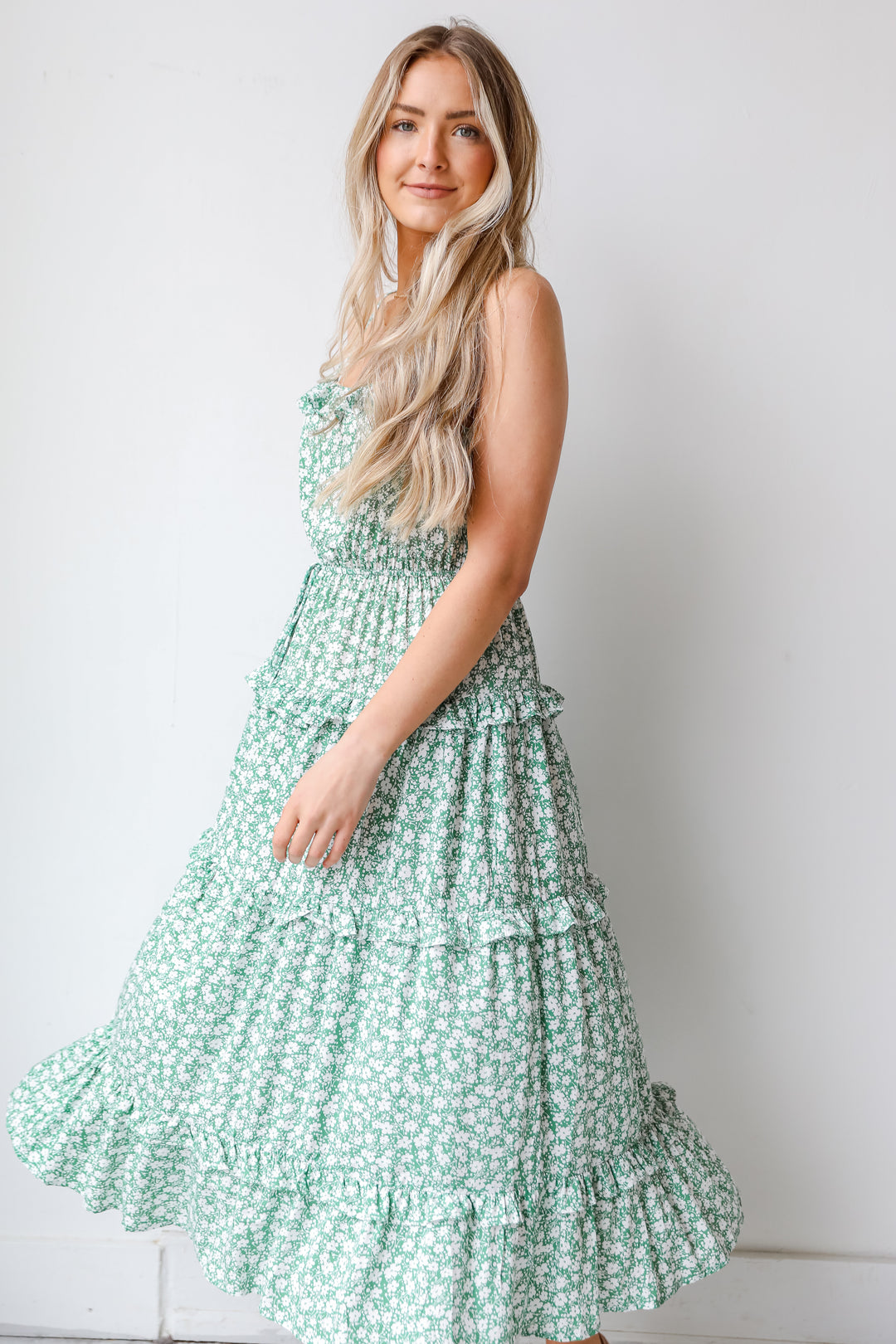Tiered Floral Maxi Dress on model