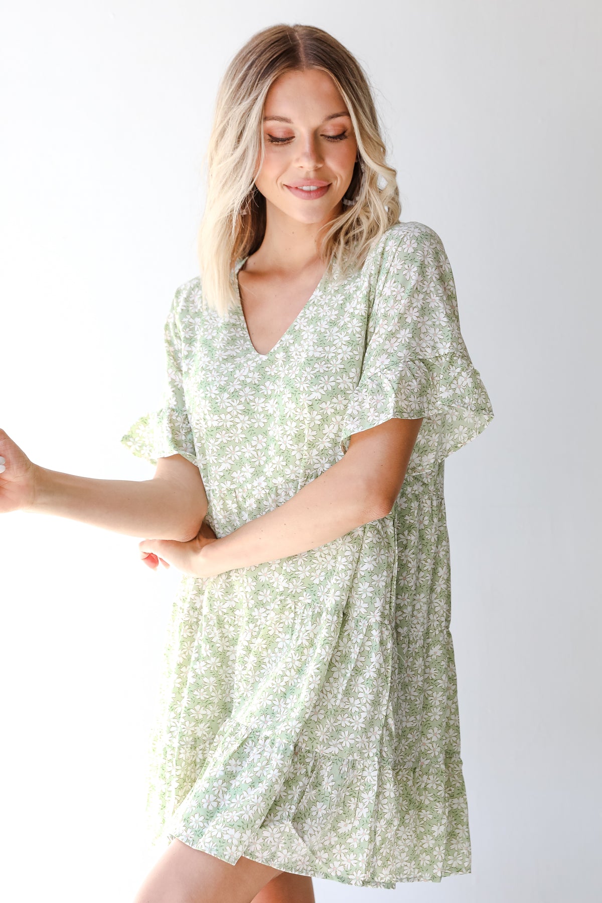 Blooming Vision Tiered Floral Mini Dress | Daisy Floral Print | Dress Up