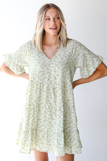 Tiered Floral Mini Dress on model