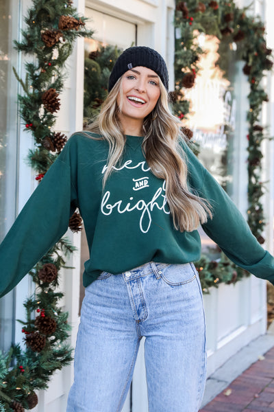 Hunter Green Merry And Bright Pullover front view