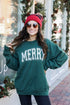 Hunter Green Merry Pullover. Christmas Graphic Sweatshirt. Trendy Christmas Sweatshirt