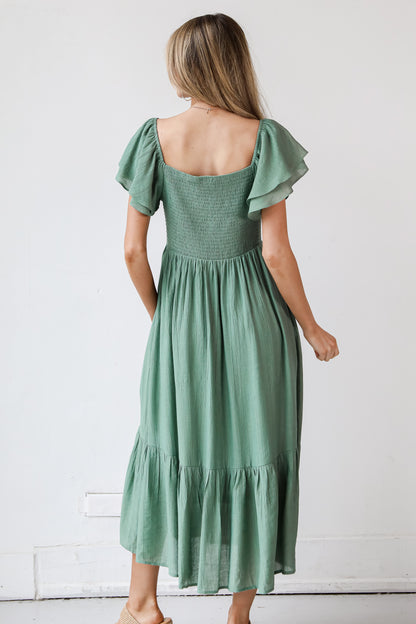 green Midi Dress back view