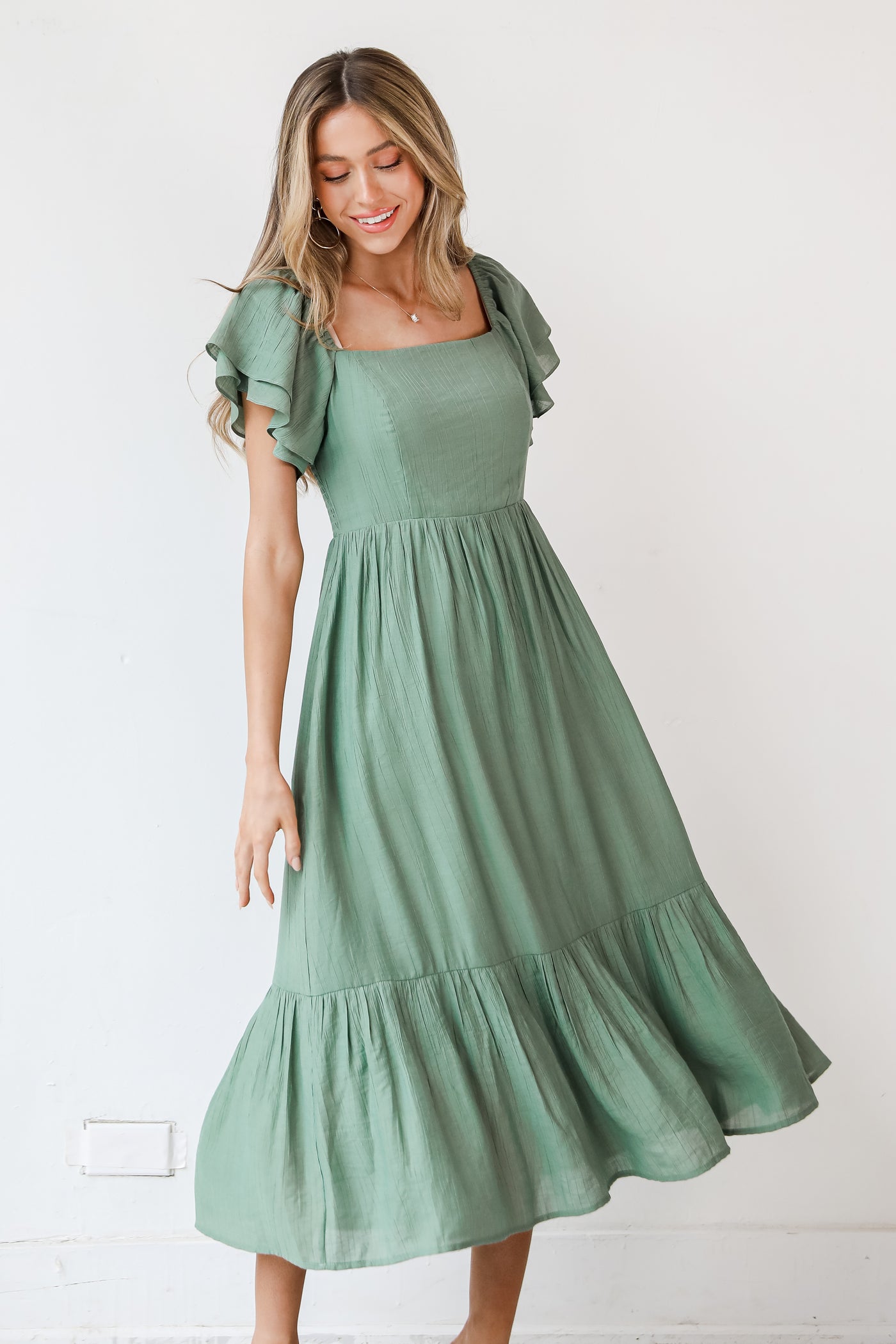 green Midi Dress on model