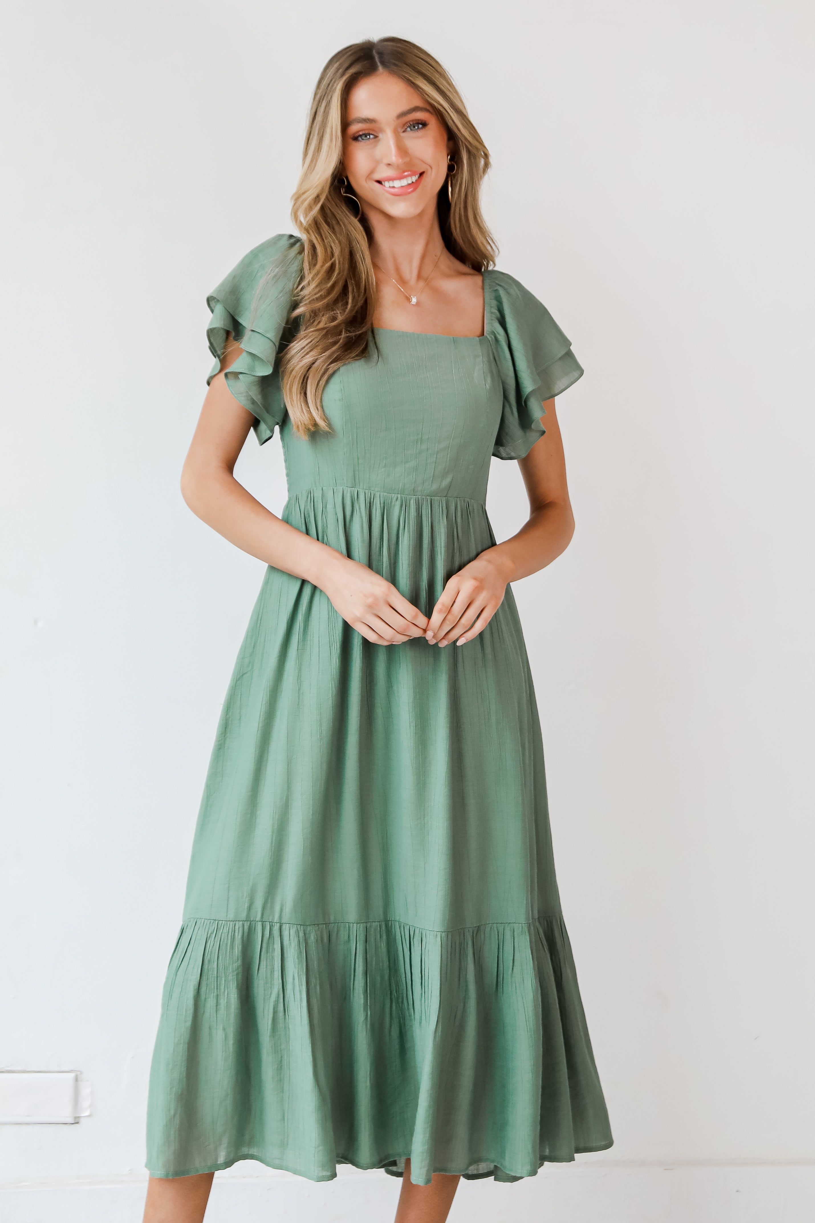 green Midi Dress front view