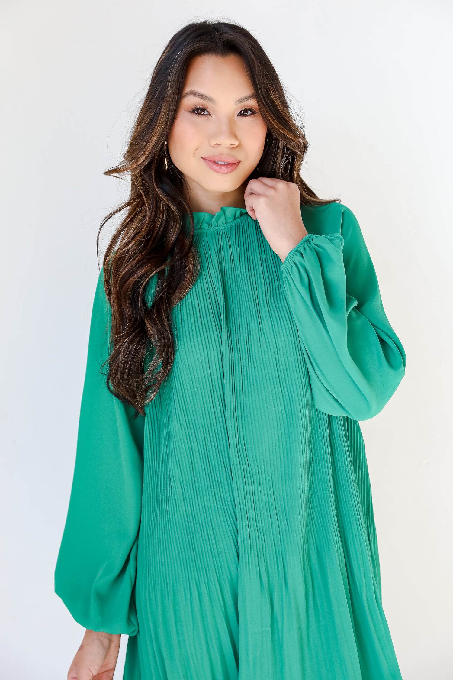 kelly green Pleated Mini Dress