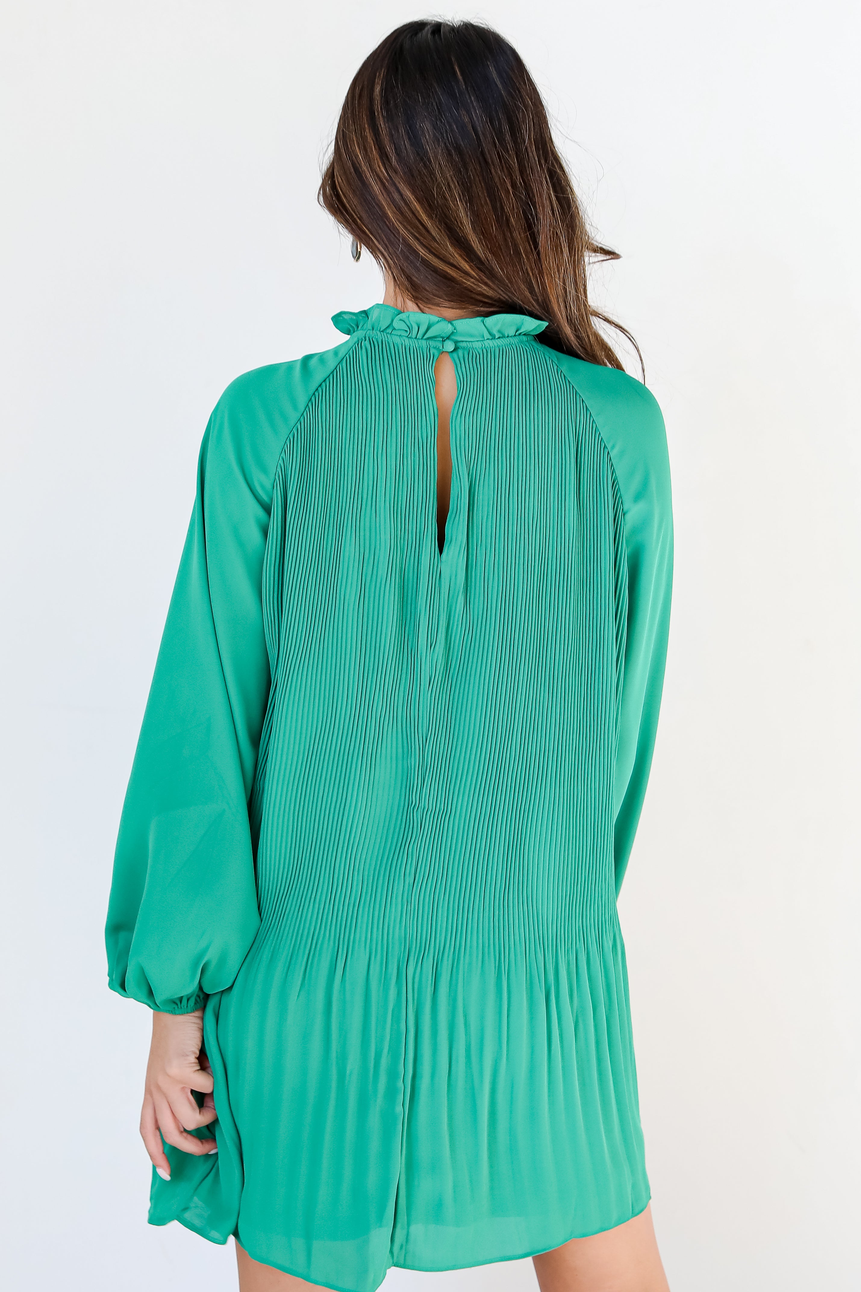 kelly green Pleated Mini Dress back view