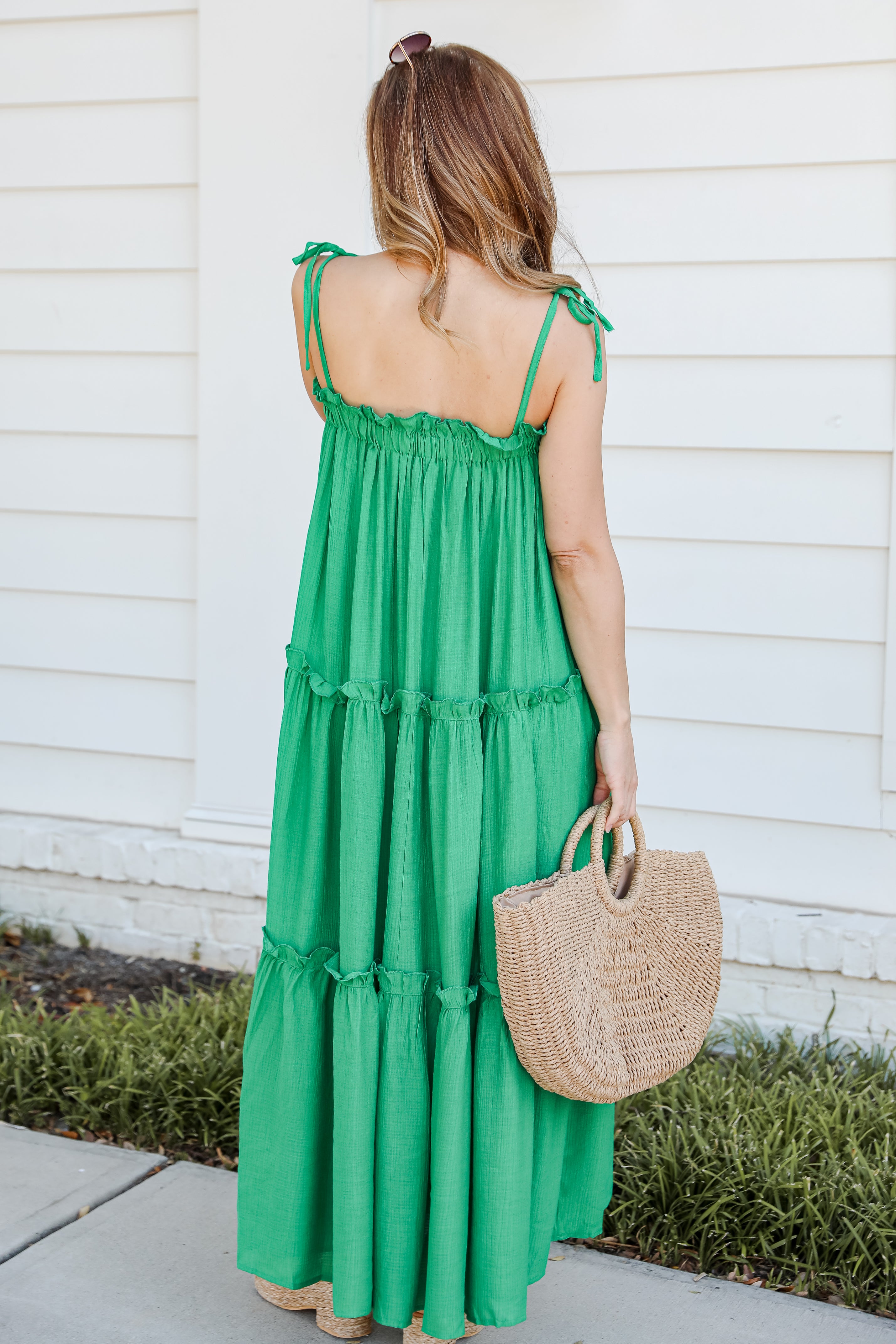 Tiered Maxi Dress in green back view