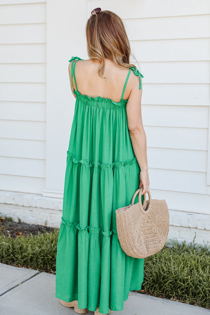 Tiered Maxi Dress in green back view