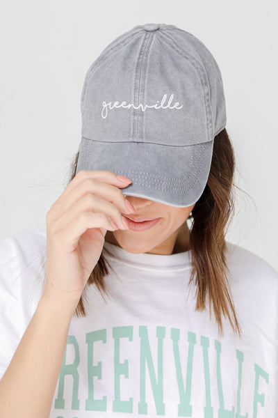 Greenville Script Embroidered Hat in grey
