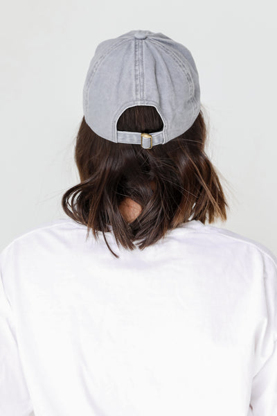 Greenville Script Embroidered Hat in grey back view
