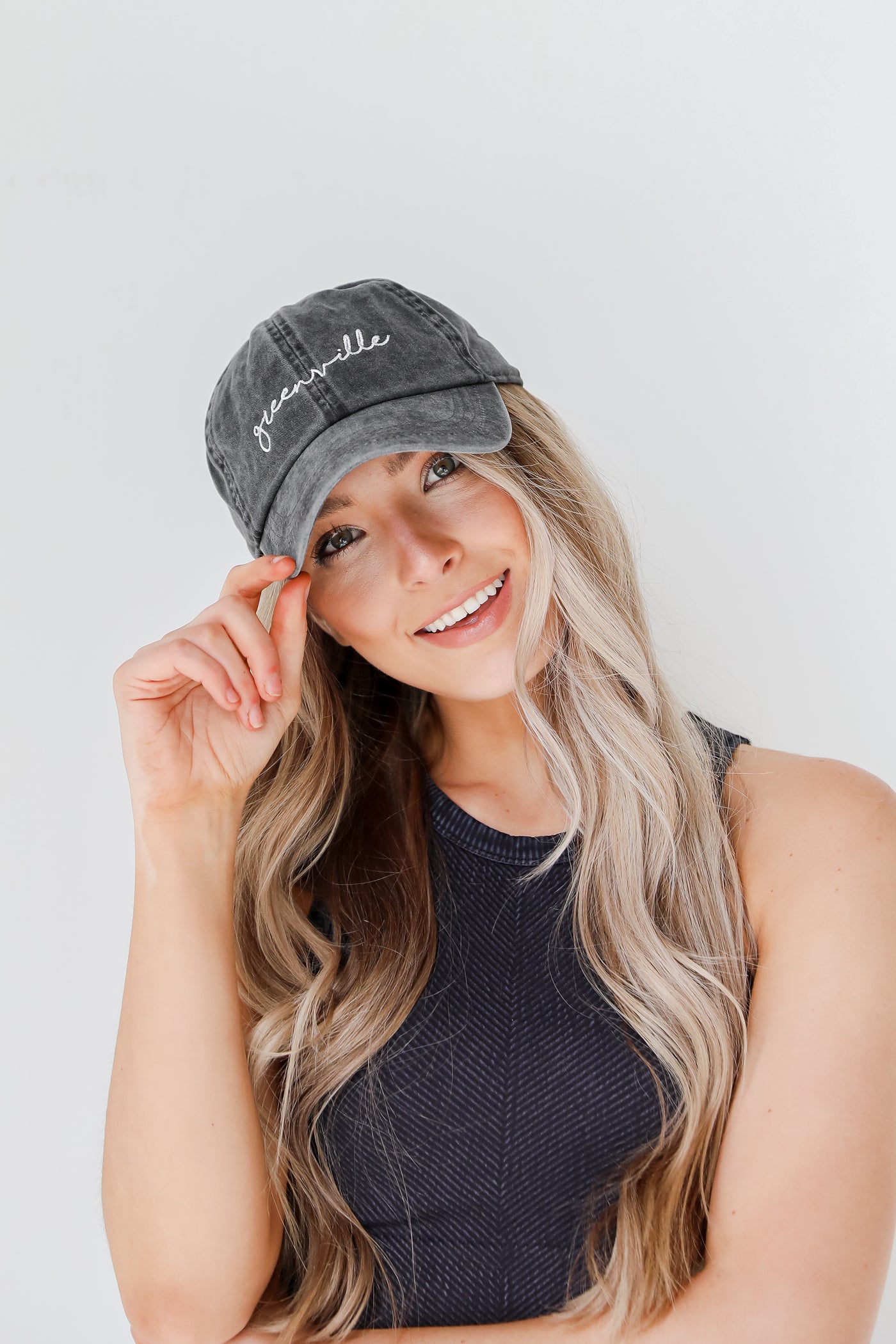 Greenville Script Embroidered Hat in black