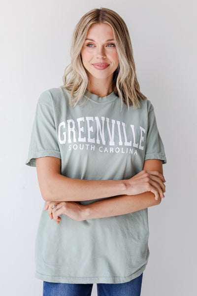 Seafoam Greenville South Carolina Tee on model