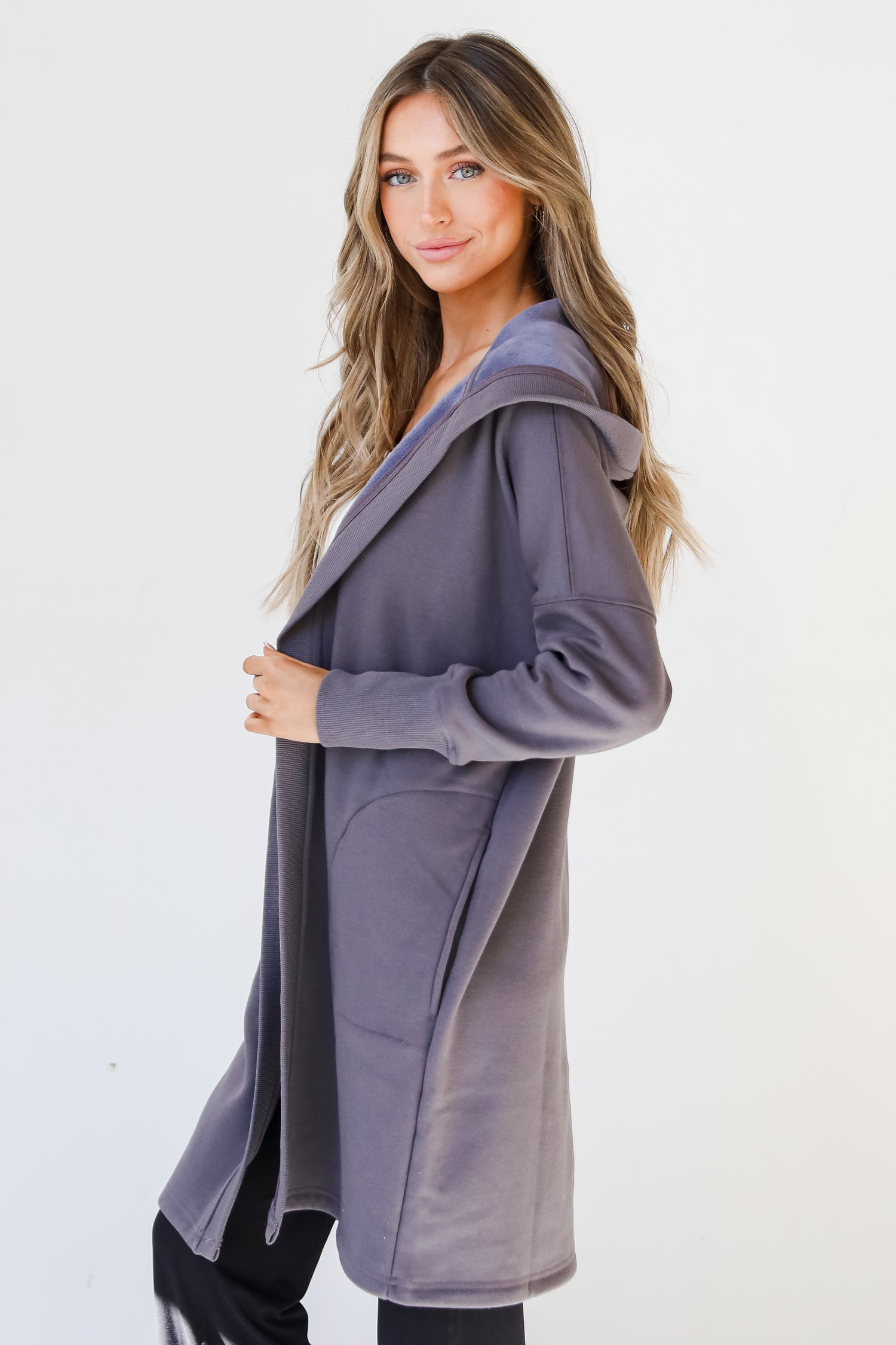 fleece Hooded Cardigan side view