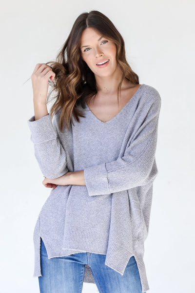 Oversized Sweater in heather grey front view