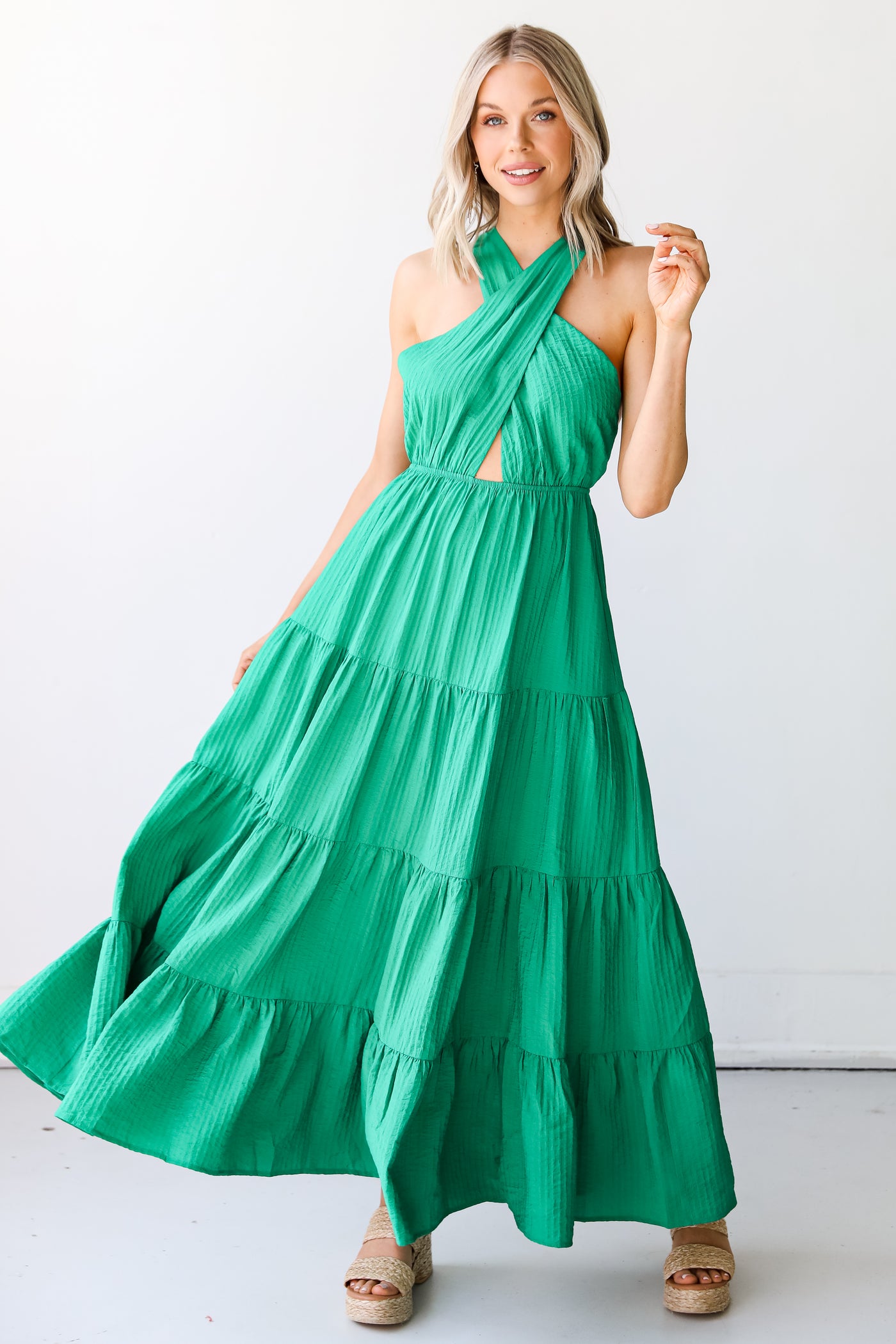 green Halter Maxi Dress