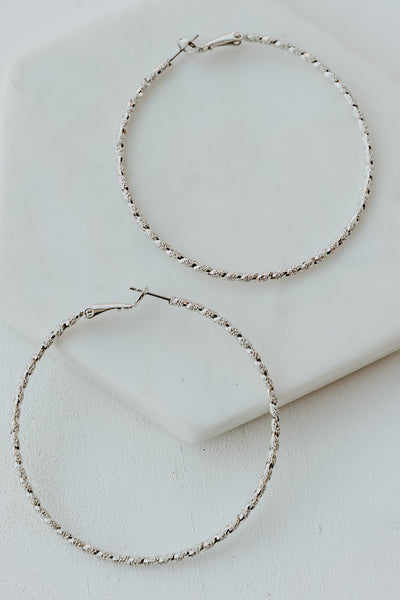 Textured Large Hoop Earrings in silver