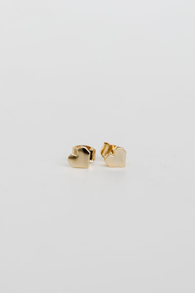 Gold Heart Stud Earrings close up