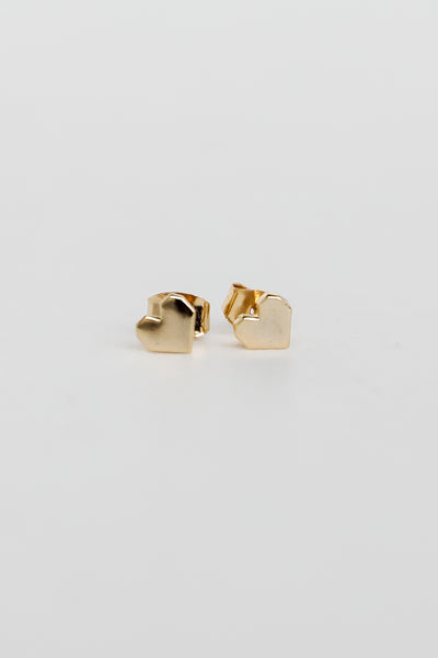 Gold Heart Stud Earrings flat lay