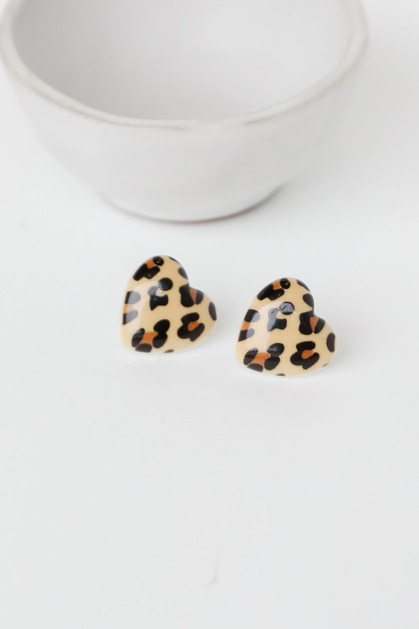 Acrylic Leopard Heart Stud Earrings flat lay