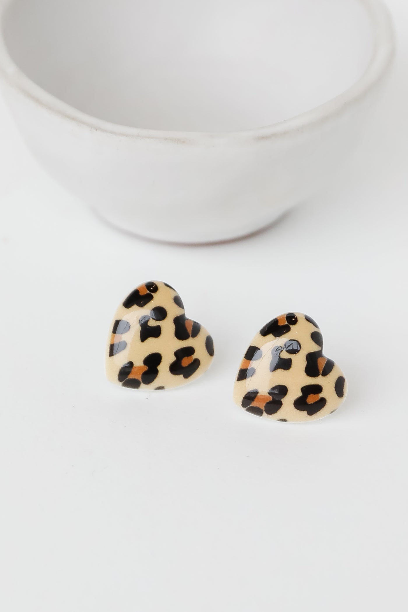 Acrylic Leopard Heart Stud Earrings
