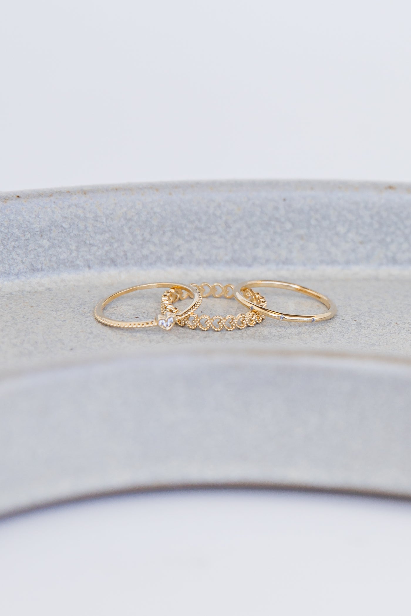 Gold Heart Ring Set close up