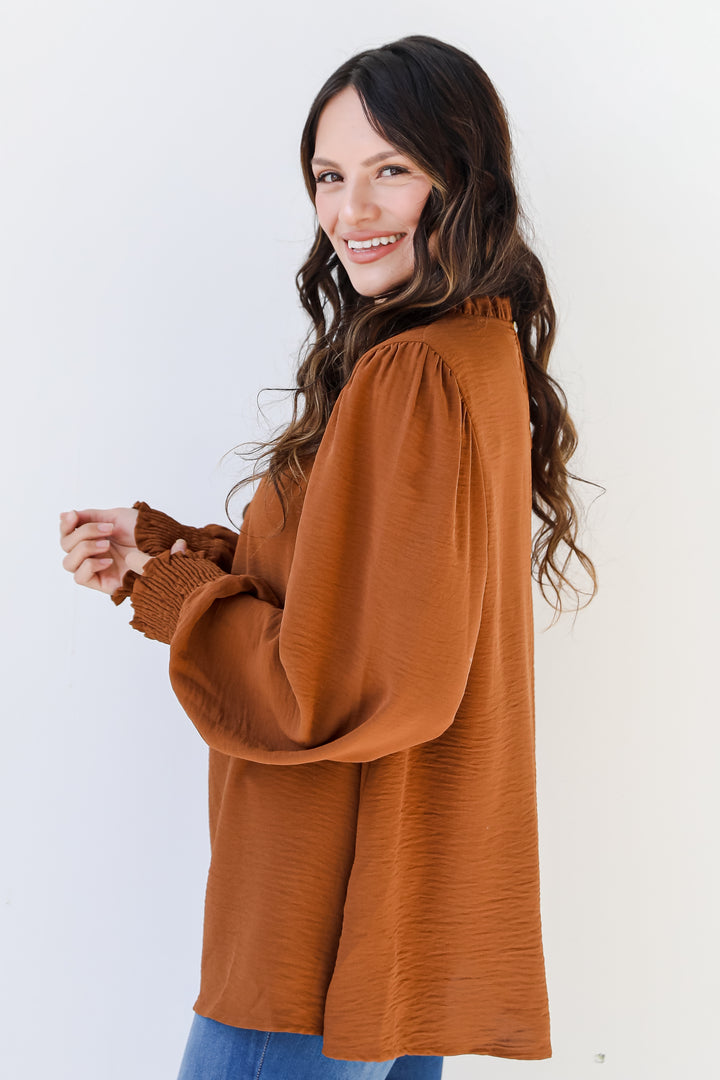 camel ruffle Blouse side view