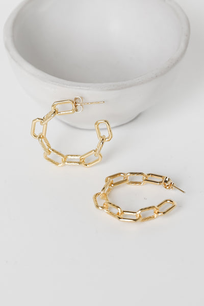 Gold Chainlink Hoop Earrings close up