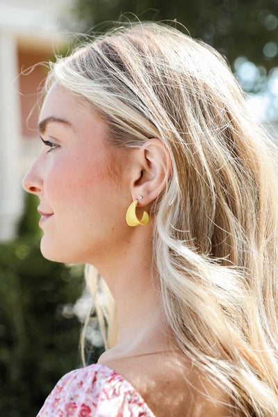 Matte Hoop Earrings in yellow close up