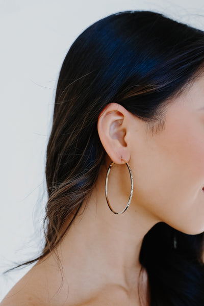 Textured Medium Hoop Earrings on model