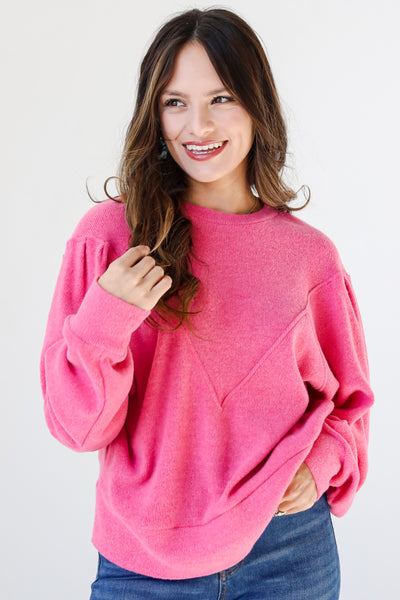 hot pink Brushed Knit Top on dress up model