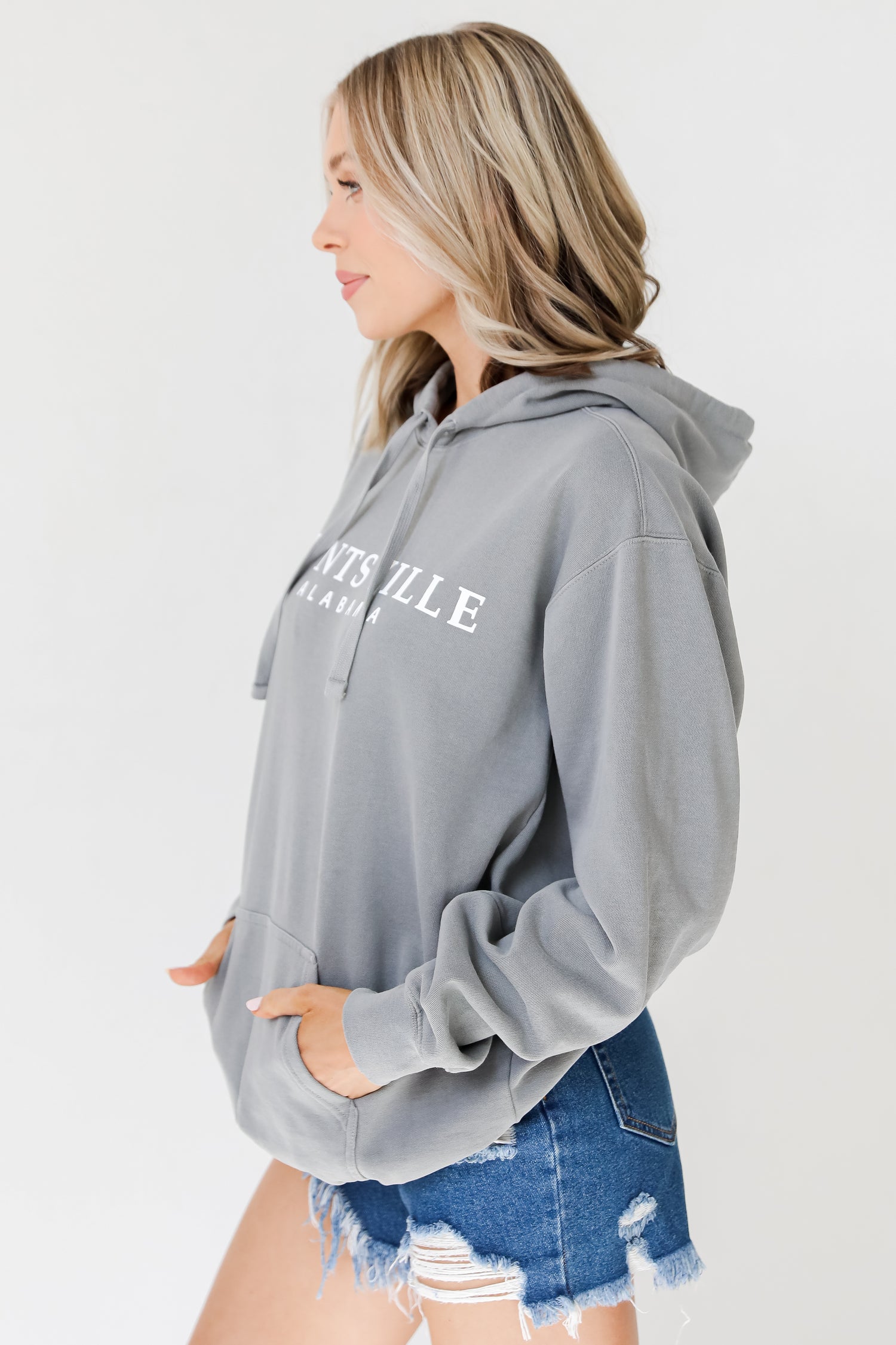 Grey Huntsville Alabama Hoodie side view