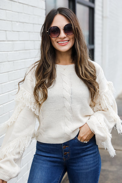 Fringe Cable Knit Sweater