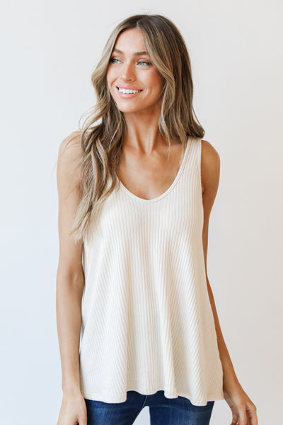 model wearing an ivory Ribbed Tank