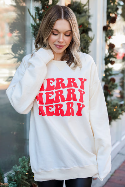 Ivory Merry Merry Merry Pullover front view