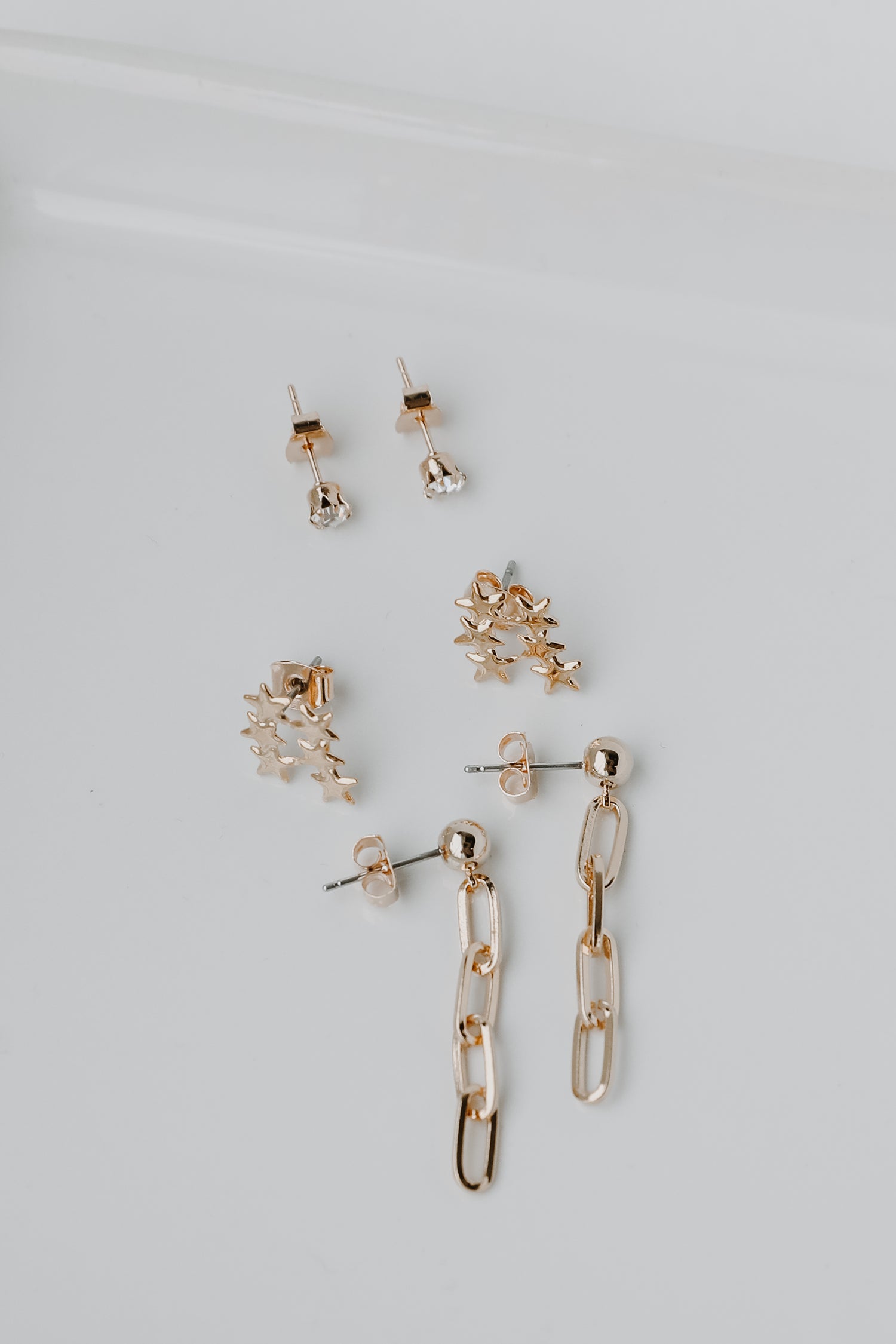 Gold Earring Set flat lay