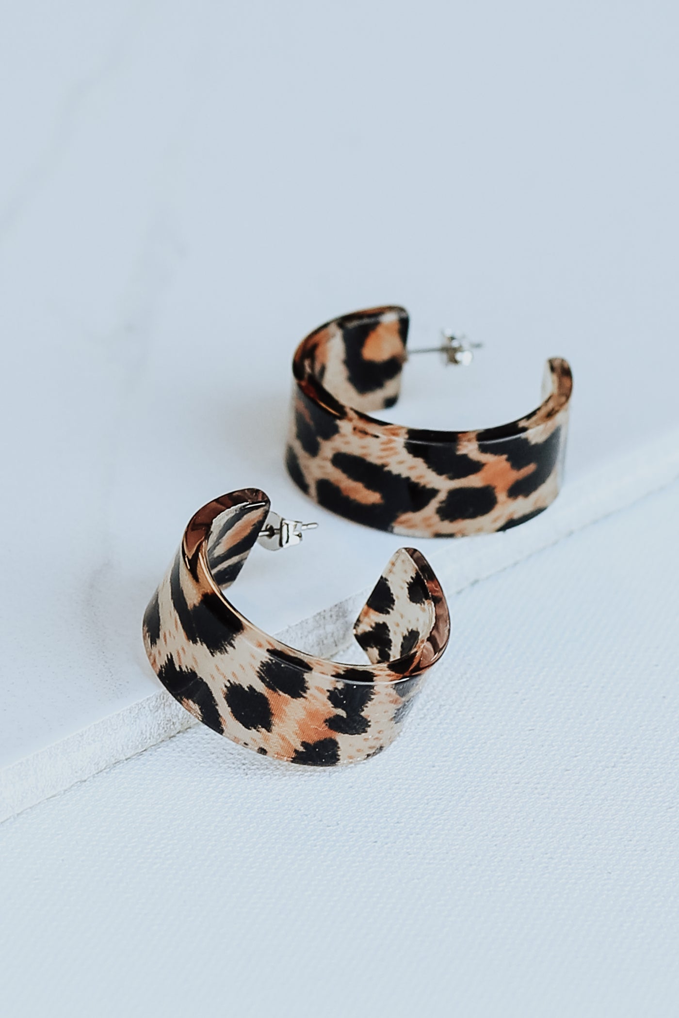 Leopard Acrylic Hoop Earrings flat lay