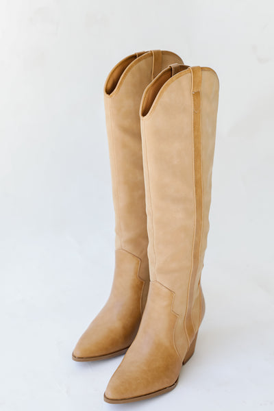 tan Western Knee High Boots front view